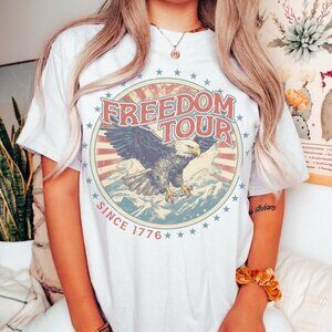 Freedom Tour Vintage Vibe Patriotic Graphic Tee, Independence Day T-Shirt